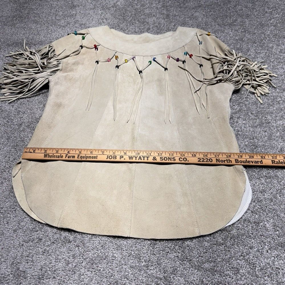 Pioneer Wear Fringe Beaded Tan Ivory Leather Women's Top Size 10 Cowgirl Western - Picture 5 of 13